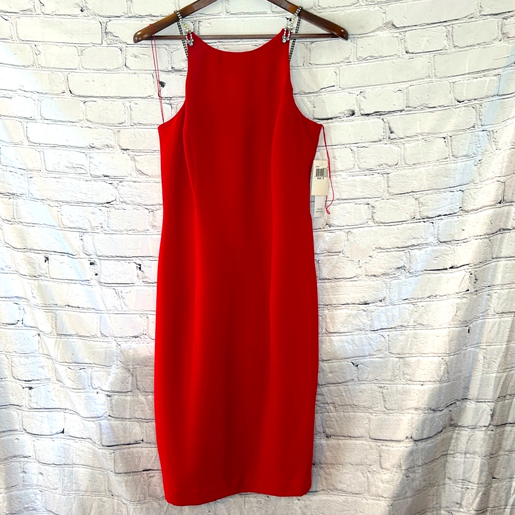 Donna Morgan Red Jeweled Strap Cocktail Dress Size 8 Brand New W/Tags